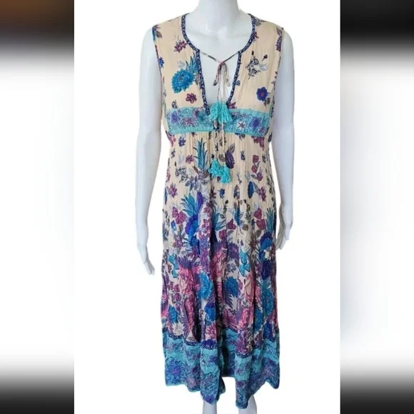 Spell & The Gypsy Siren Song Mermaid Midi Dress Size Medium Boho Gypsy Flowy - Picture 2 of 16